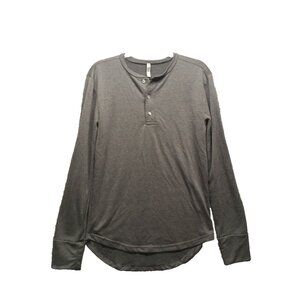 PIPHANY Long Tee Size SMALL Men Casual Solid Gray Henley French Terry Knit Rayon